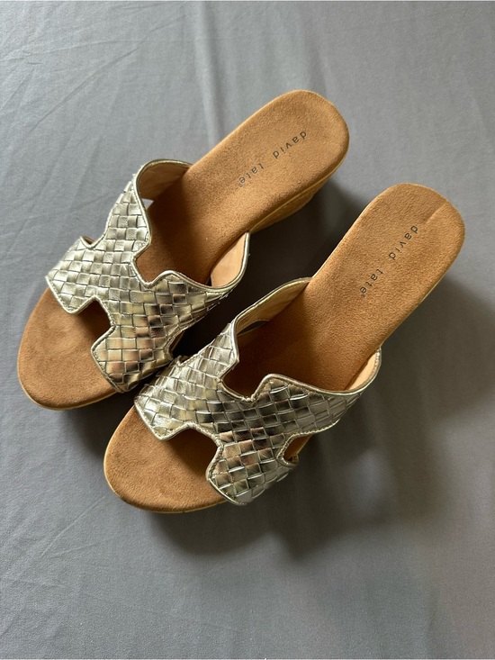 David Tate Shoes - David Tate Metallic Gold Woven Espadrille Slide Sandals